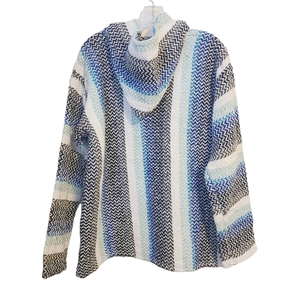 Earth Ragz | Unisex Bohemian Blue & White Burlap Hoodie Shirt (Size Medium) - Picture 12 of 12